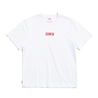 【EDWIN】男裝 寬版立體刺繡LOGO短袖T恤(白色)
