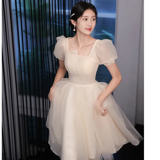 【Very Buy 非常勸敗】領證登記小晚禮服平時可穿輕奢感仙氣紗裙女宴會氣質小個子香檳色