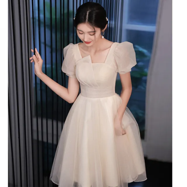 【Very Buy 非常勸敗】領證登記小晚禮服平時可穿輕奢感仙氣紗裙女宴會氣質小個子香檳色