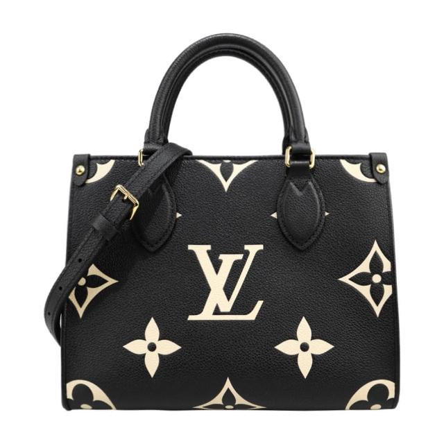 【Louis Vuitton 路易威登】M45659 CABAS ONTHEGO PM 牛皮壓花手提肩背包(黑色/米白色)