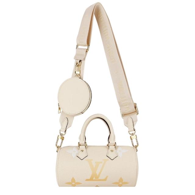 【Louis Vuitton 路易威登】M45708 新款PAPILLON 經典LOGO漸層圓筒水桶/兩用包(米色)