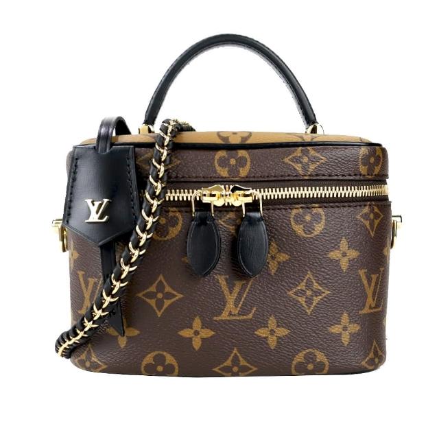 【Louis Vuitton 路易威登】M45165 VANITY PM系列Reverse帆布掛鎖皮革飾邊手提/斜背包(咖啡/棕)