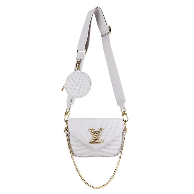 路易威登經典款斜揹包，採用小牛皮材質，經典絎縫工藝，內附二合一零錢翻蓋設計，兼具時尚與實用性。NEW WAVE系列風格獨特，適合日常出勤與休閒場合，輕便易攜，完美融合品牌歷史與現代時尚。