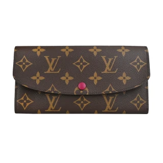 【Louis Vuitton 路易威登】M60697 EMILIE 帆布皮革襯裡信封長夾(棕/紅)