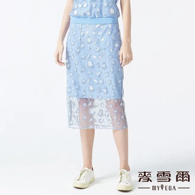 【MYVEGA 麥雪爾】海軍織帶蕾絲短裙-水藍