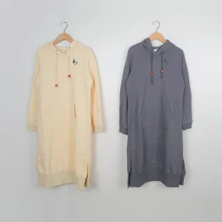 【Dailo】小森林繡花連帽刷毛長袖洋裝(白 灰)