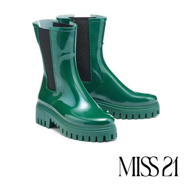 MISS 21MISS 21 經典日常純色切爾西厚底中筒雨靴(綠)