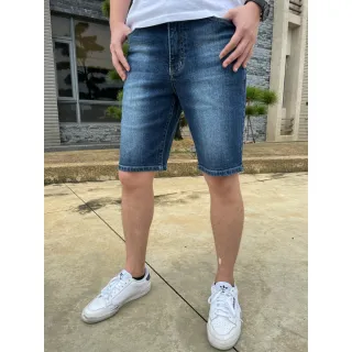 【Last Taiwan Jeans 最後一件台灣牛仔褲】硬挺耐磨 修身牛仔短褲 台灣製造(深藍/淺藍)