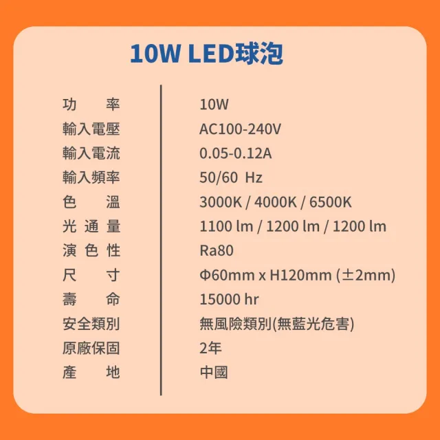 【DanceLight 舞光】LED 10W E27燈泡 球泡(廣角度 省電型 高亮度 保固兩年 10入組)