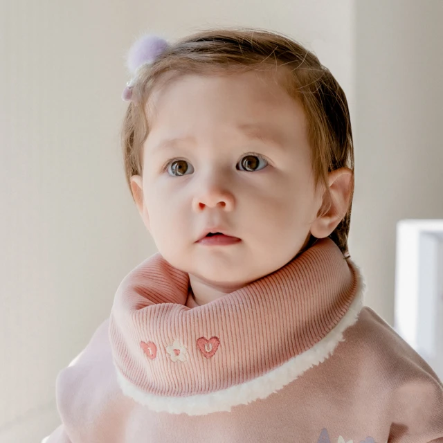 寶貝家 毛球格紋圍巾(兒童圍巾 加厚加暖 可愛針織圍脖 交叉