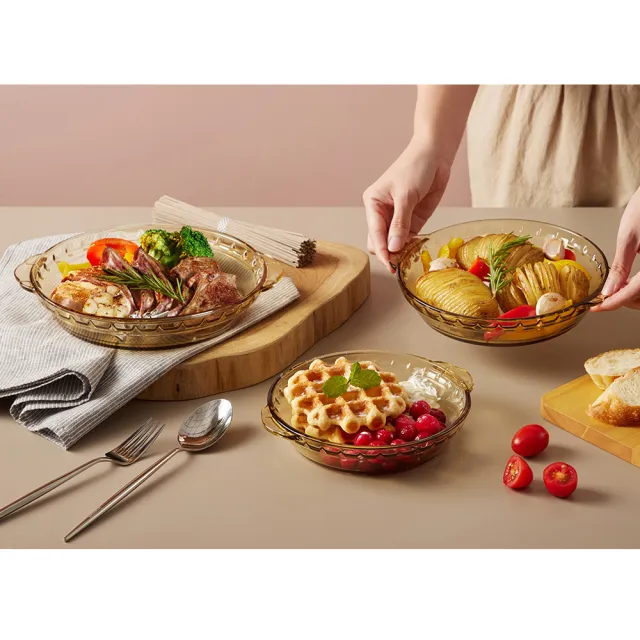 【CorelleBrands 康寧餐具】SNAPWARE Amber晶彩琥珀耐熱玻璃烤盤7吋