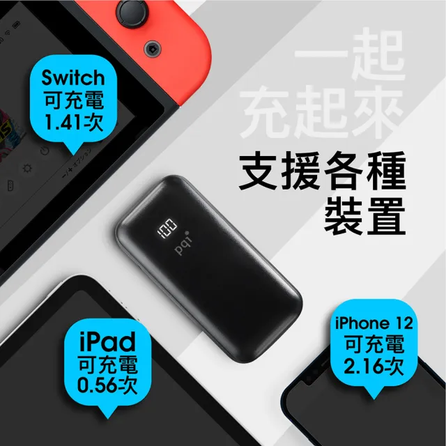 【PQI 勁永】10000mAh 快充大電流行動電源(雙向USB-C輸出與輸入 雙孔輸出 單孔輸出20W大電流 PD10)