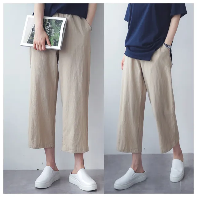 【ASister 小姊姊】*出清品*現貨在庫★休閒褲 寬鬆休閒棉麻款百搭高腰九分直筒闊腿褲/休閒褲(3色 S-3XL)