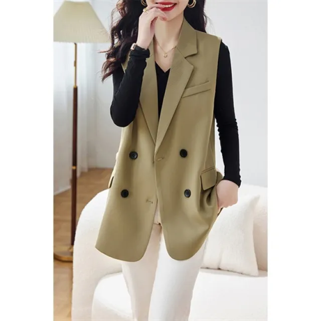 【Very Buy 非常勸敗】西裝背心女高級感氣質百搭寬鬆無袖坎肩後背雙開叉小背心西裝外套