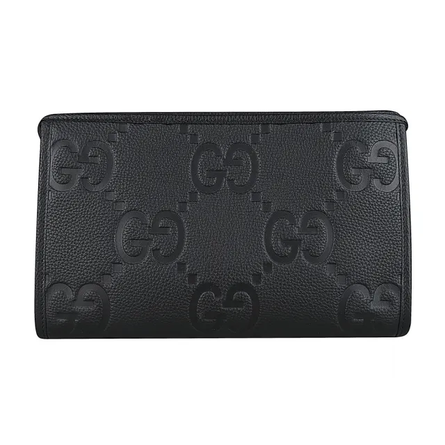 【GUCCI 古馳】JUMBO GG經典LOGO壓紋皮革手拿包(黑)