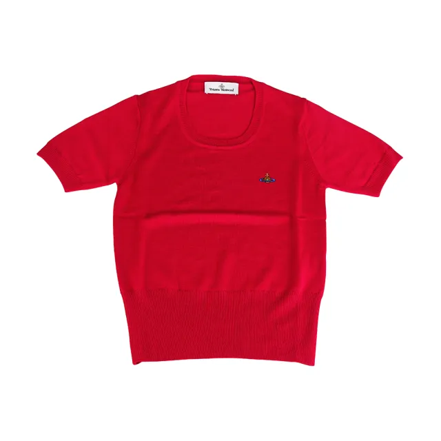 【Vivienne Westwood】Vivienne Westwood刺繡星球LOGO羊毛圓領短袖上衣(女款/紅)