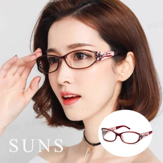 【SUNS】鑲鑽簍空玫瑰紅濾藍光老花眼鏡 閱讀眼鏡 高硬度耐磨鏡片 配戴不暈眩