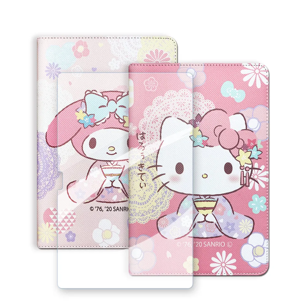 【SANRIO 三麗鷗】三星 Samsung Galaxy Tab S9 FE+ 和服限定款 平板皮套+9H玻璃貼X610(合購價)