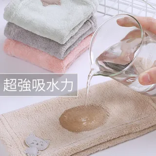 【良居生活】25x25cm買3送3-珊瑚絨可掛式家用不掉毛 強力吸水去汙 擦手巾 抹布(送3掛勾)