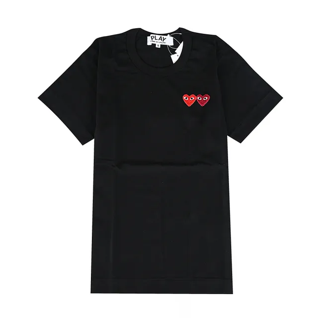 【Comme Des Garcons CDG】Comme Des Garcons Play愛心刺繡LOGO純棉短袖T恤(黑x紅/女款)