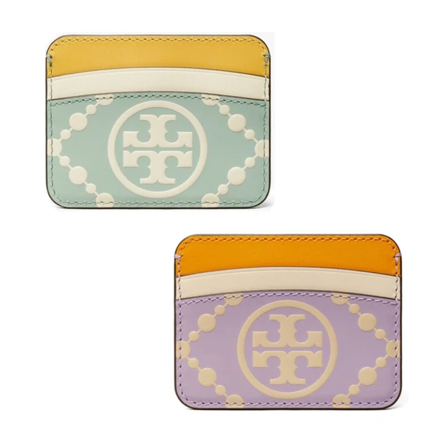 TORY BURCH 雙T-LOGO拼接皮革名片夾