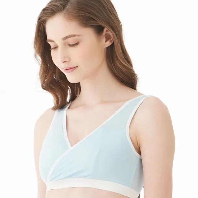 【Gennies 奇妮】哺乳內衣褲成套 休閒棉交叉款無鋼圈內衣 高腰內褲 nini系列(孕婦內衣 孕婦內褲 A42B42)