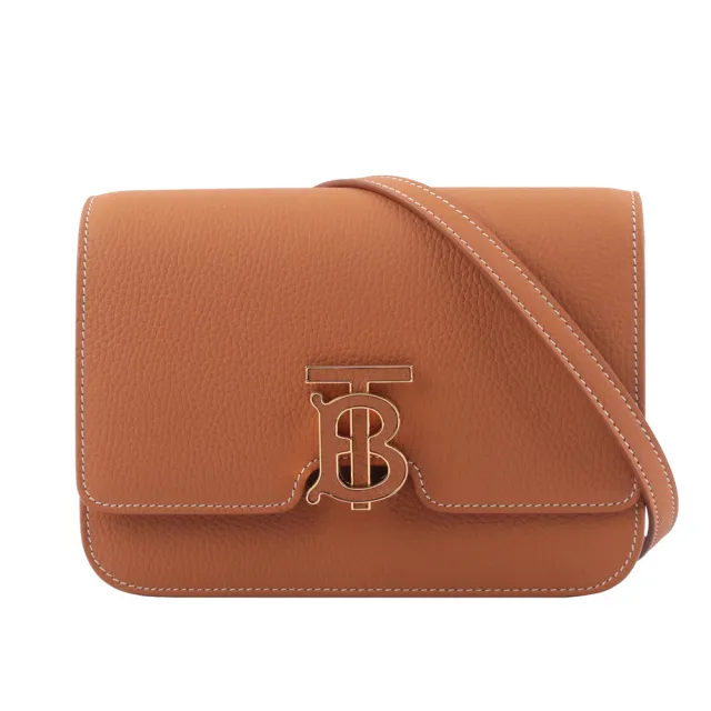 【BURBERRY 巴寶莉】TB Logo 顆粒小牛皮斜背包_小(焦糖色)