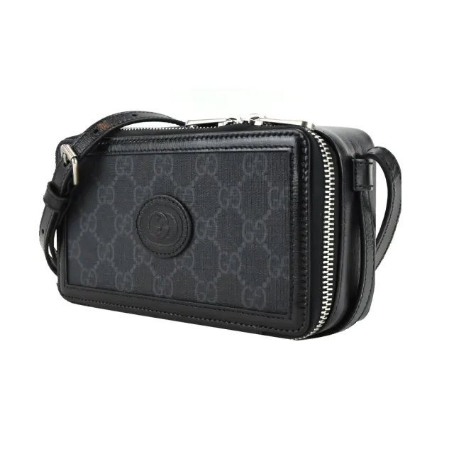 【GUCCI 古馳】經典Retro系列GG Supreme帆布迷你斜背包(黑灰)