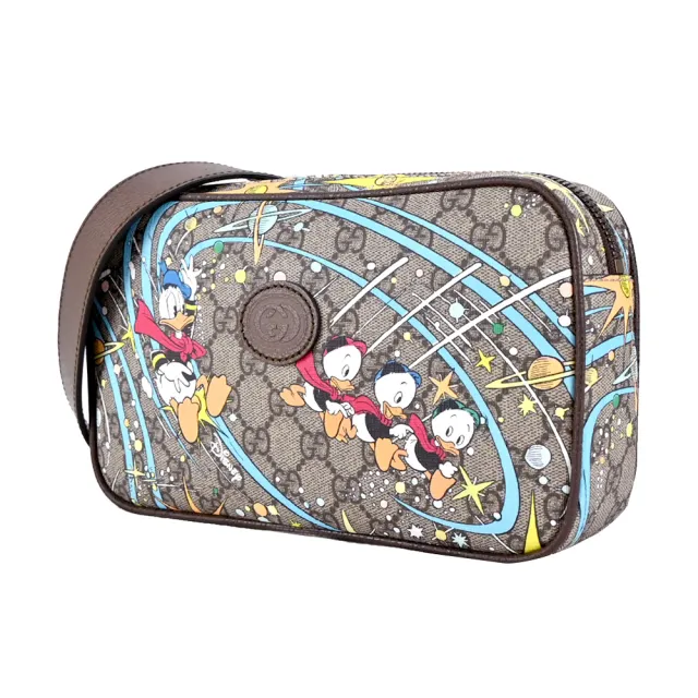 【GUCCI 古馳】Disney x Gucci 聯名唐老鴨印花GG Supreme帆布腰包(卡其)