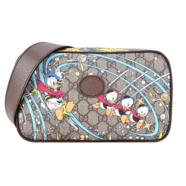【GUCCI 古馳】Disney x Gucci 聯名唐老鴨印花GG Supreme帆布腰包(卡其)