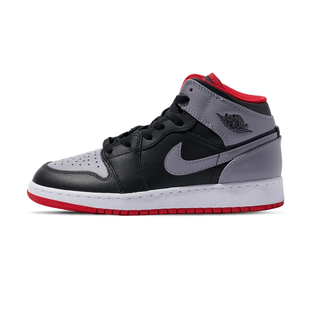 NIKE 耐吉 Air Jordan 1 Mid GS 女鞋 大童 黑灰紅色 AJ1 中筒 喬丹 休閒鞋 DQ8423-006