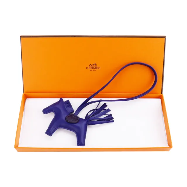 【Hermes 愛馬仕】Touch Rodeo鱷魚拼接小羊皮手工馬兒吊飾(小/藍)