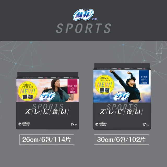 【Sofy 蘇菲】SPORTS輕薄貼合運動型衛生棉(26cm19片/30cm17片)x6包組