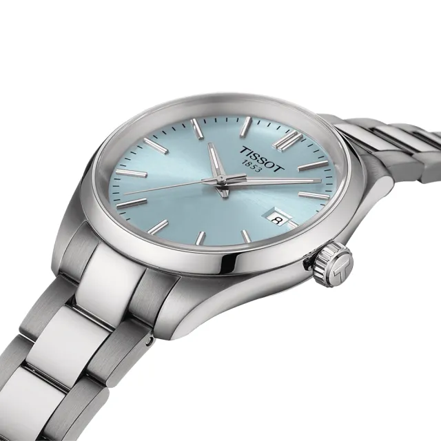 【TISSOT 天梭 官方授權】PR100 簡約時尚女錶-冰川藍/34mm 母親節 禮物 送禮(T1502101135100)