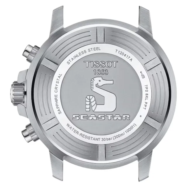 【TISSOT 天梭】官方授權 水鬼 Seastar 1000 海洋之星潛水石英三眼計時手錶 開學(T1204171708101)