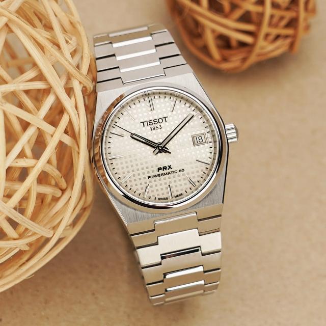 【TISSOT 天梭】PRX系列 70年代復刻機械女錶-白/35mm 開學禮 送禮 推薦(T1372071111100)