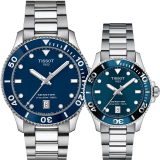 【TISSOT 天梭】Seastar 1000 海洋之星潛水錶 對錶 情侶手錶 開學(T1204101104100+T1202101104100)