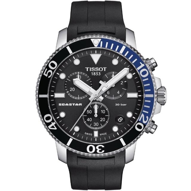 【TISSOT 天梭】Seastar 1000 海洋之星 可樂圈300米潛水三眼計時錶 年中慶 推薦(T1204171705102)