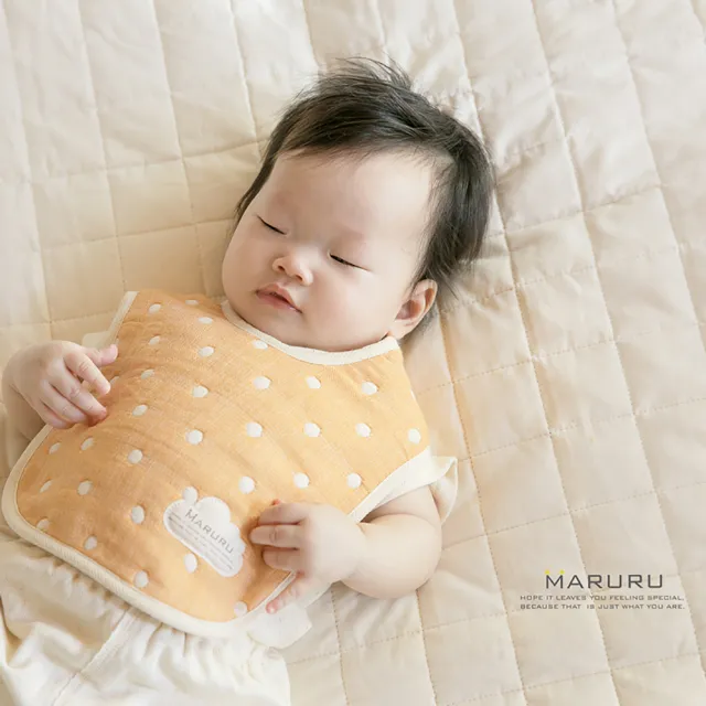 【MARURU】日本六層紗口水圍兜 點點橙(日本六層紗圍兜/多層紗口水巾)