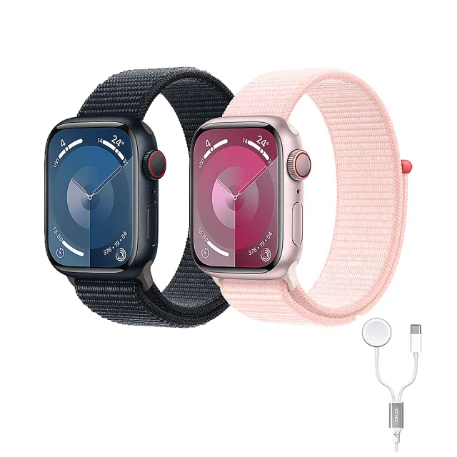 二合一充電線組【Apple】Apple Watch S9 LTE 41mm(鋁金屬錶殼搭配運動型錶環)