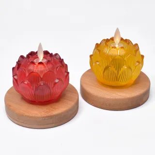 【新韻傳音】琉璃心燈-圓木底座 充電式(直徑5.3cm／2入組／圓木充電底座／蓮花燈 中元普渡拜拜)