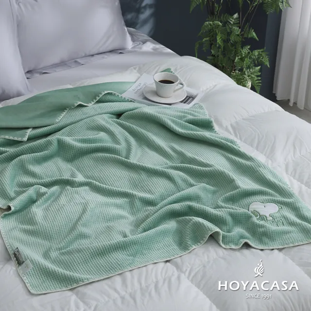 【HOYACASA】史努比聯名系列-刺繡華夫格萬用舒柔毯-100x150cm(多款任選)