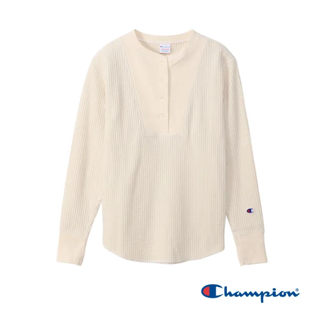 【Champion】官方直營-華夫格造型領上衣-女(白色)