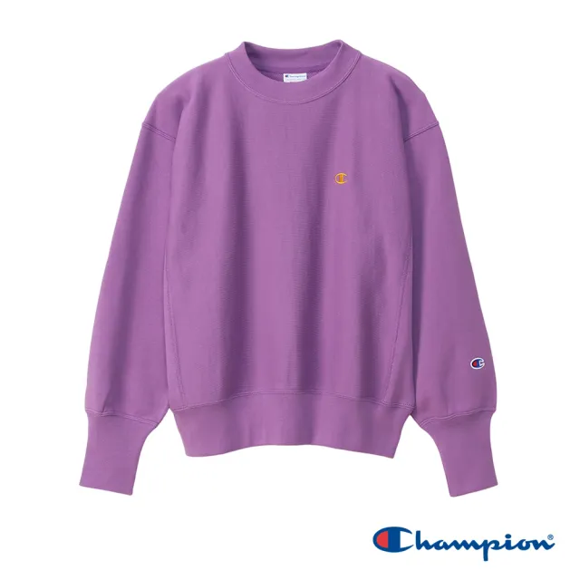 【Champion】官方直營-經典款純棉素色刺繡LOGO大學T-女(紫色)