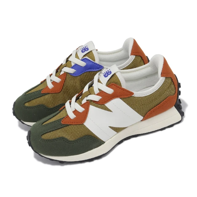 NEW BALANCE 休閒鞋 327 中童鞋 小朋友 寬楦 綠 棕 麂皮 帆布 拼接 復古 NB 運動鞋(PH327HC-W)