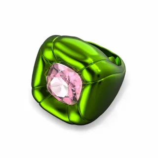 【SWAROVSKI 官方直營】Dulcis 個性戒指枕形切割Swarovski水晶 綠色 交換禮物