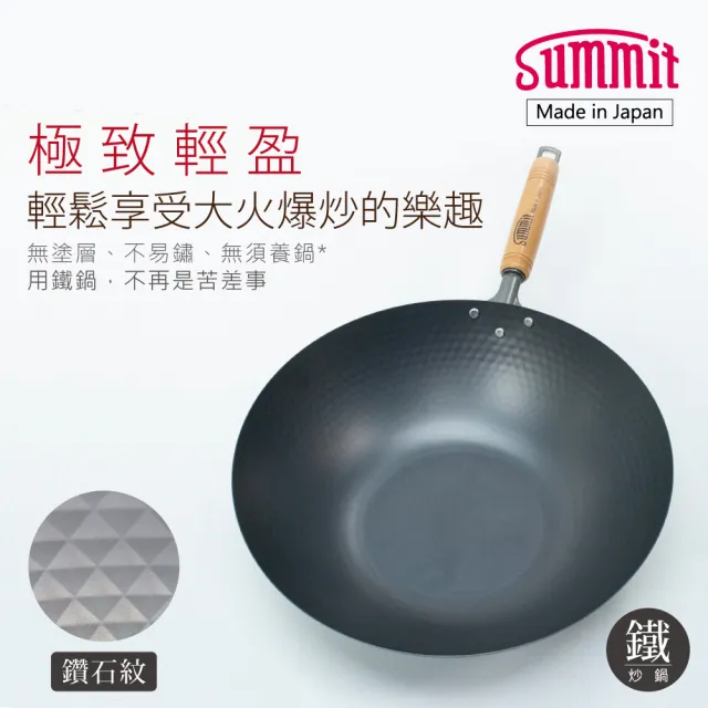 【Summit】輕量氮化處理鐵鍋-33cm炒鍋+玻璃蓋(鑽石紋)