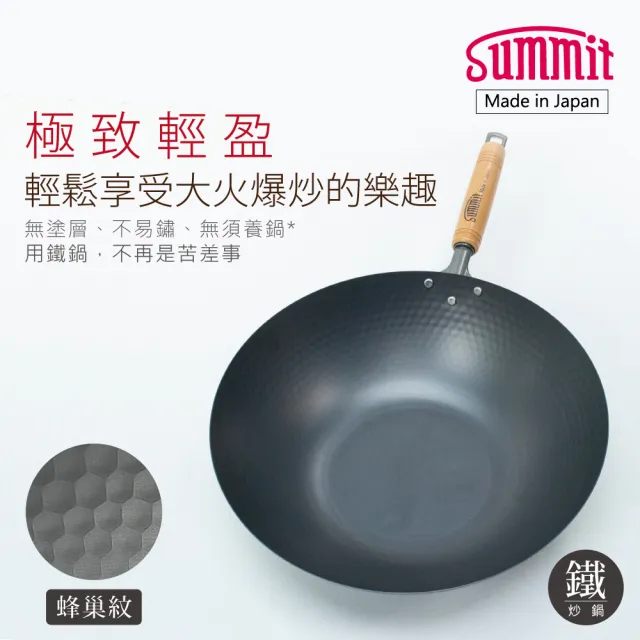 【Summit】輕量氮化處理鐵鍋-27cm炒鍋(蜂巢紋)