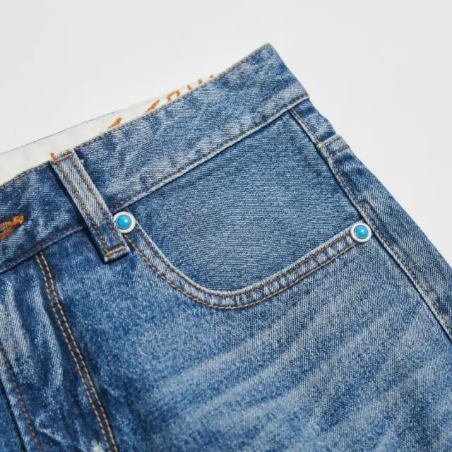 【EDWIN】男裝 BLUE TRIP系列 補丁修身直筒牛仔褲(石洗藍)