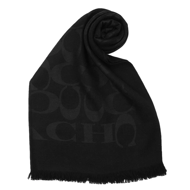 COACH 經典大C LOGO羊毛蠶絲薄圍巾/披巾(黑色)好